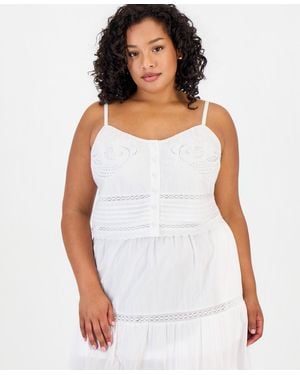 And Now This Trendy Plus Size Cotton Openwork Top - White