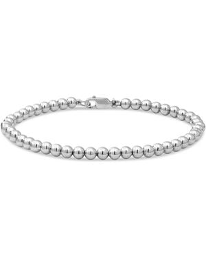 DEVATA 4mm Rhodium Plated Beaded Ball Chain Bracelet - White