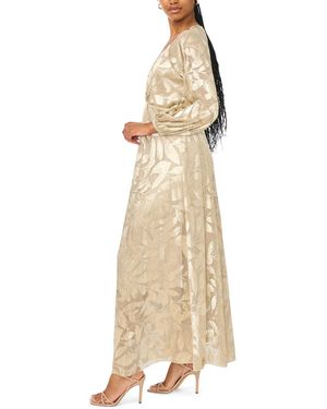 msk gold dress MSK Metallic-Print Pleated Blouson Gown
