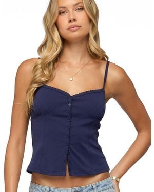 Edikted Delia Sweetheart Button Up Tank Top - Blue