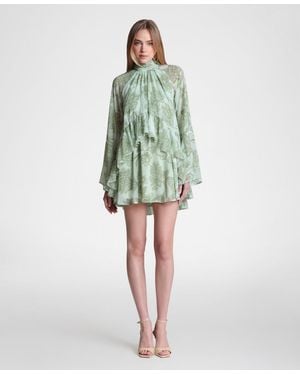 Avec Les Filles Mock Neck Tiered Ruffle Mini Dress - Green