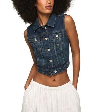 Lucky Brand Sleeveless Cropped Trucker Denim Vest - Blue