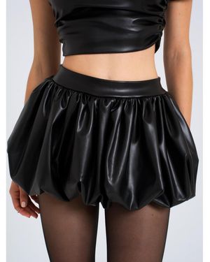 Miss Circle Yuna Faux Leather Bubble Hem Skirt - Black