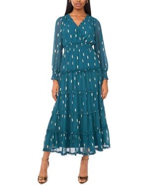 Msk Petite Chiffon Long Sleeves Maxi Dress - Blue