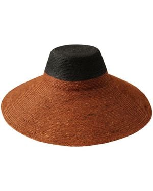 BrunnaCo Riri Duo Jute Handwoven Straw Hat In Burnt Sienna & Black - Brown