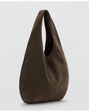 Mango Split-leather Sack Bag - Brown