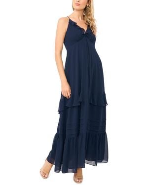 1.STATE Ruffle Detail Babydoll Spaghetti Strap V-neck Maxi Dress - Blue