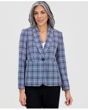 Kasper Shawl-collar Tweed Long-sleeve Blazer - Blue