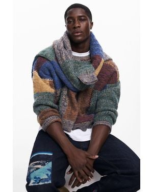 Desigual Thick Patchwork Sweater - Blue