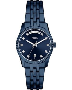 Fossil Scarlette Day-date Navy Stainless Steel Watch - Blue