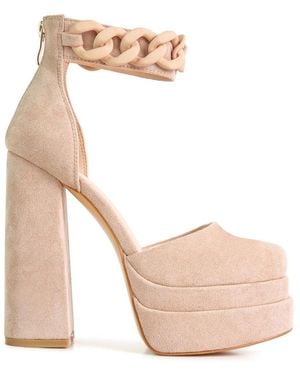 LONDON RAG Golden Hour Showstopper Chain Embellished High Platform Sandals - White