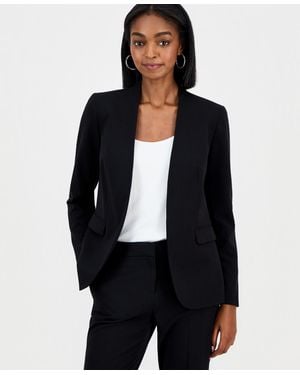 BarIII Collarless Open-front Bi-stretch Blazer - Black