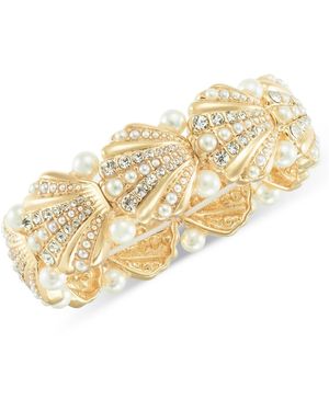 Charter Club Gold-tone Crystal & Imitation Pearl Shell Stretch Bracelet - Metallic