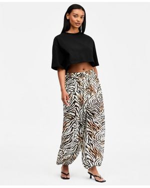 BarIII Printed Pull-on Sheer Balloon Pants - Black