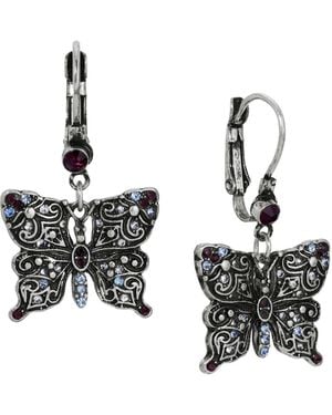 2028 Crystal Butterfly Drop Earrings - Black