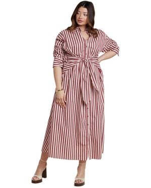 Eloquii Cinch Detail Poplin Midi Dress - Green