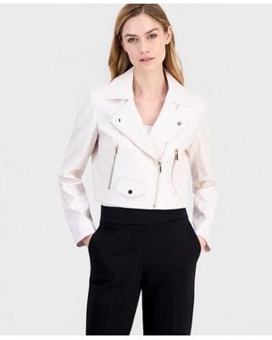 Anne Klein Faux Leather Cropped Moto Jacket - White