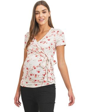 Hello Miss Maternity Floral Wrap Nursing Short-sleeve Top - White