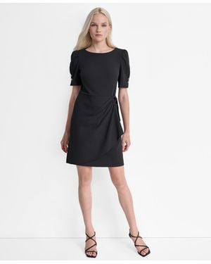 DKNY Short Sleeve Jewel Neck Scuba Crepe Dress - Black
