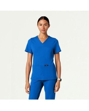 Jaanuu Cesi 2-pocket Slim Knit V-neck Scrub Top - Blue