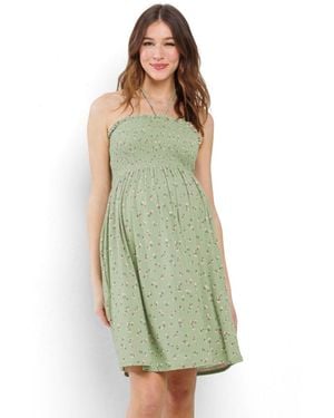 Hello Miss Maternity Floral Smocked Halter Dress - Green