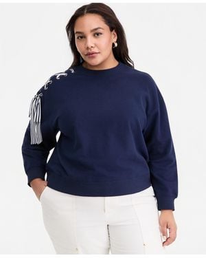 On 34th Trendy Plus Size Ribbon-trim Crewneck Sweatshirt - Blue