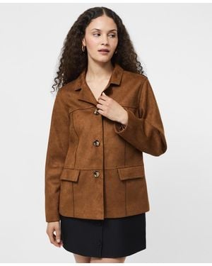French Connection Faux-suede Long Sleeve Jacket - Brown