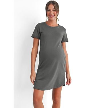 Hello Miss Maternity Short Sleeve T-shirt Dress - Gray