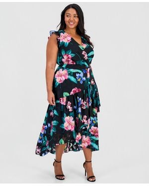 plus size wrap dress formal Spring Temperament Black Maxi Dress And Elegant High Neck Long Sleeve Dress with Floral Accent (MA220), Black / XXL