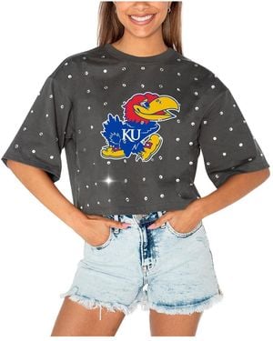 Gameday Couture Kansas Jayhawks Go Time Rhinestone Crop T-shirt - Blue