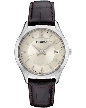 Seiko Essential Brown Leather Strap Watch 39.4mm - Black