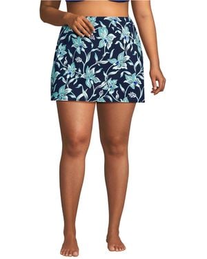 Lands' End Plus Size Tummy Control Swim Skirt - Blue