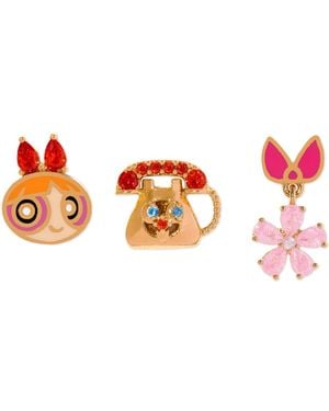 Girls Crew Crystal Enamel The Powerpuff Girls Blossom Plated Stud Set - Pink