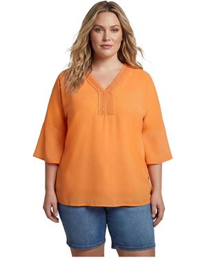 Avenue Plus Size Crochet Trim Caftan Top - Orange