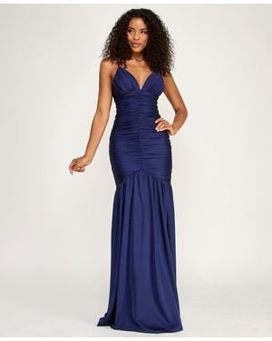 Katia Rae Drop Waist Ruched Gown - Blue