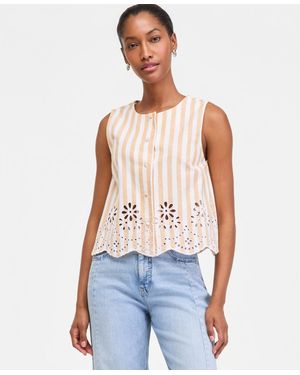 On 34th Verano Stripe Linen-blend Eyelet Vest - Blue