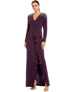 Mac Duggal Long Sleeve Gown - Purple