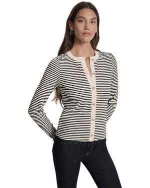 DKNY Striped Button-front Cardigan - Gray