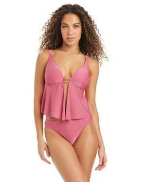 BarIII Fly Away Tankini Hipster Bottoms V Neck Tankini Top - Pink