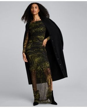 Kenneth Cole Long Sleeve Ruched Printed Sheath Dress - Black