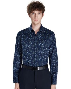 BarIII Tossed Bouquet Print Dress Shirt - Blue