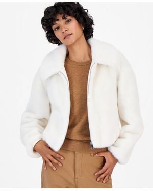 Cece Petite Faux Fur Bomber Jacket - White