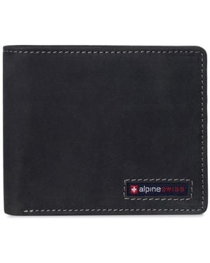 Alpine Swiss Commuter Rfid Bifold Wallet 2 Id Windows Divided Bill Section - Black