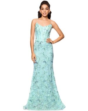 Betsy & Adam Sequined Lace Corset Gown - Blue