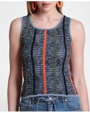 Avec Les Filles Novel Stitch Stripe Tank Top - Blue