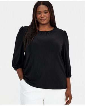 Kasper Plus Size Crochet-trim 3/4-sleeve Top - Black