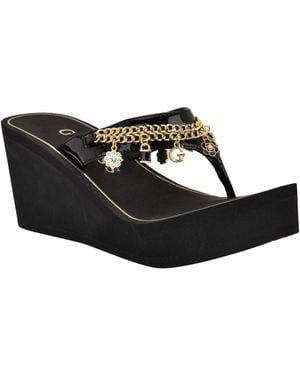 Guess Sutton Charms Eva Thong Wedge Sandals - Black