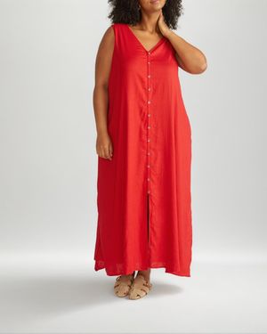 UNIVERSAL STANDARD Plus Size Islet Button-down Linen Maxi Dress - Red