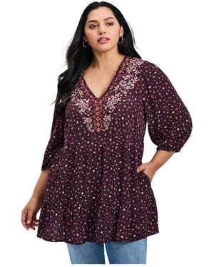 Avenue Plus Size Ditsy Embroidered Tunic - Purple