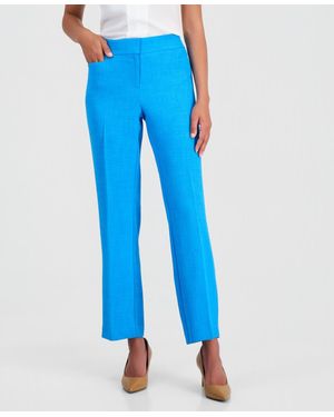 Kasper Textured High-rise Straight Leg Pants - Blue